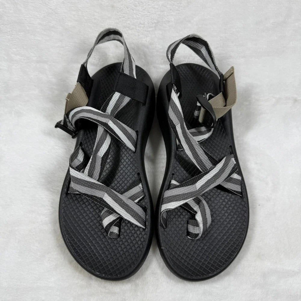 Chaco Z Cloud 2 Mens Sport Sandals Black Gray Striped Strappy Hiking Shoes 7